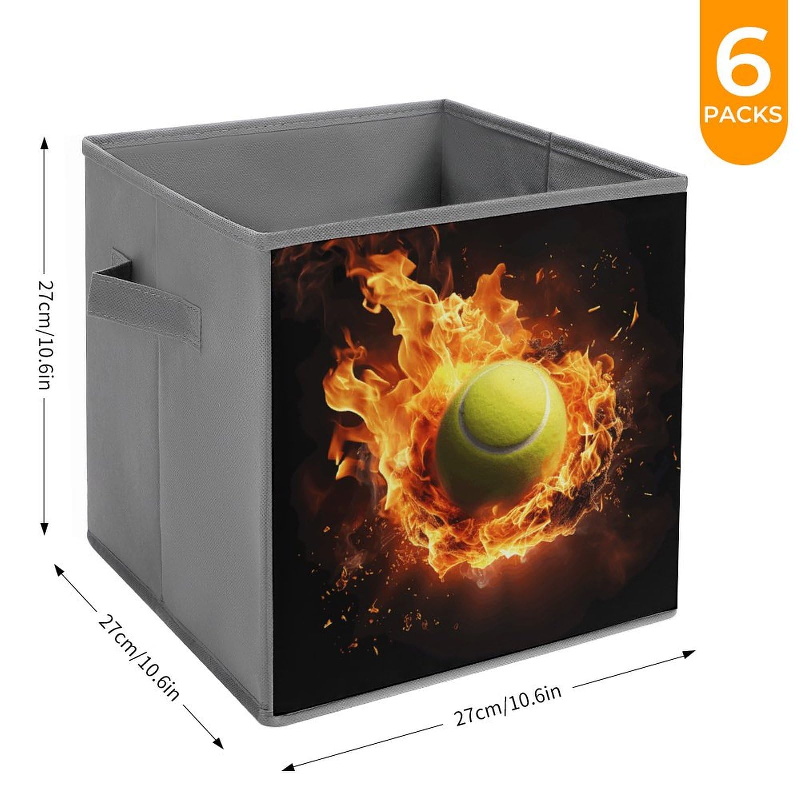 Faltbare Aufbewahrungskörbe mit zwei Griffen, Stoff-Aufbewahrungskorb, faltbare Würfel, Organizer, Körbe, Tennis auf Feuer, Aufbewahrungsboxen für die Organisation von Kleidung, Würfel,