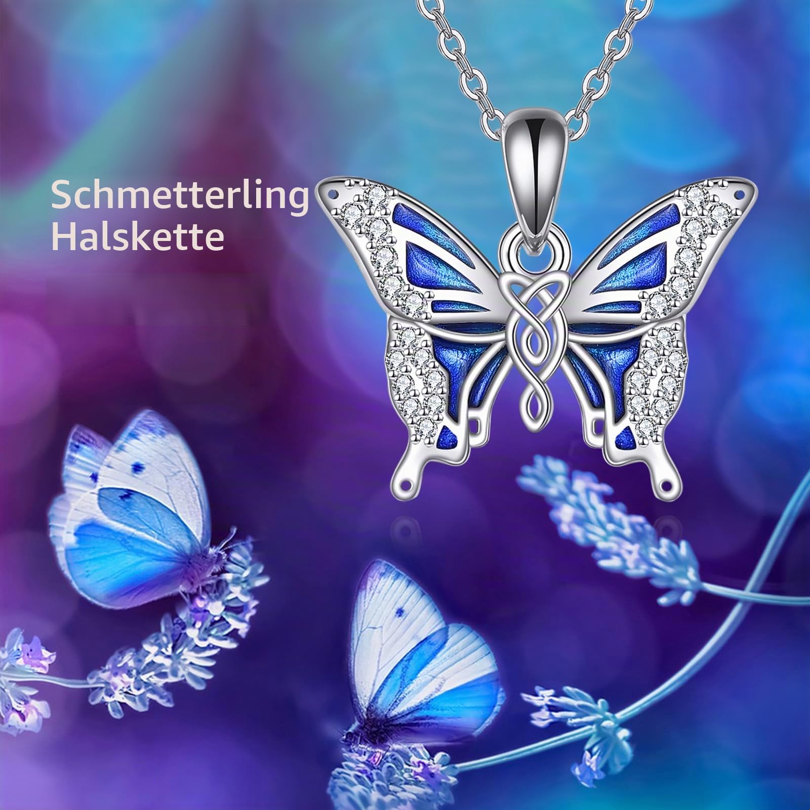 POPLYKE 925 Sterling Silber Keltische Schmetterling Schwarze Katze Panda Kette für Damen Nette Tier Schmuck Geschenke für Mädchen