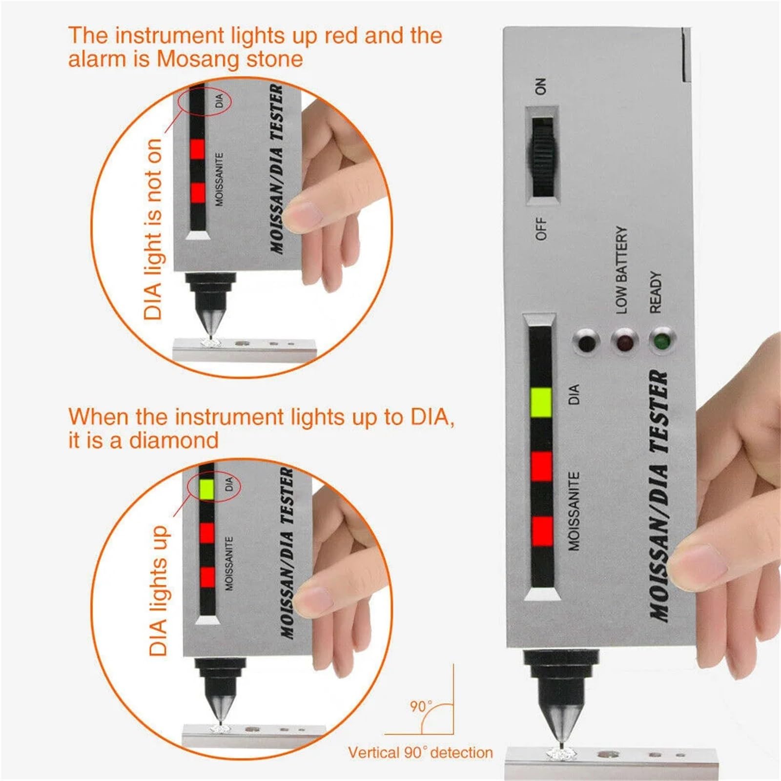 Hardheidsmeter, Home Moissan Tester Zilver 9V Batterij Diamant Hoge Hardheidsmeter, Home Moissan Tester Zilver 9V Batterij Diamant Hoge