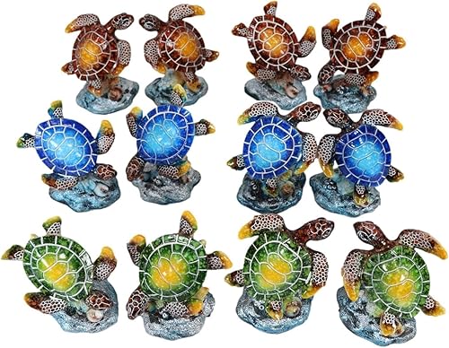 Ebros Gift Juego de 12 figuras coloridas de tortugas marinas náuticas para bebés, decoración de tortugas marinas en miniatura, pequeños reptiles