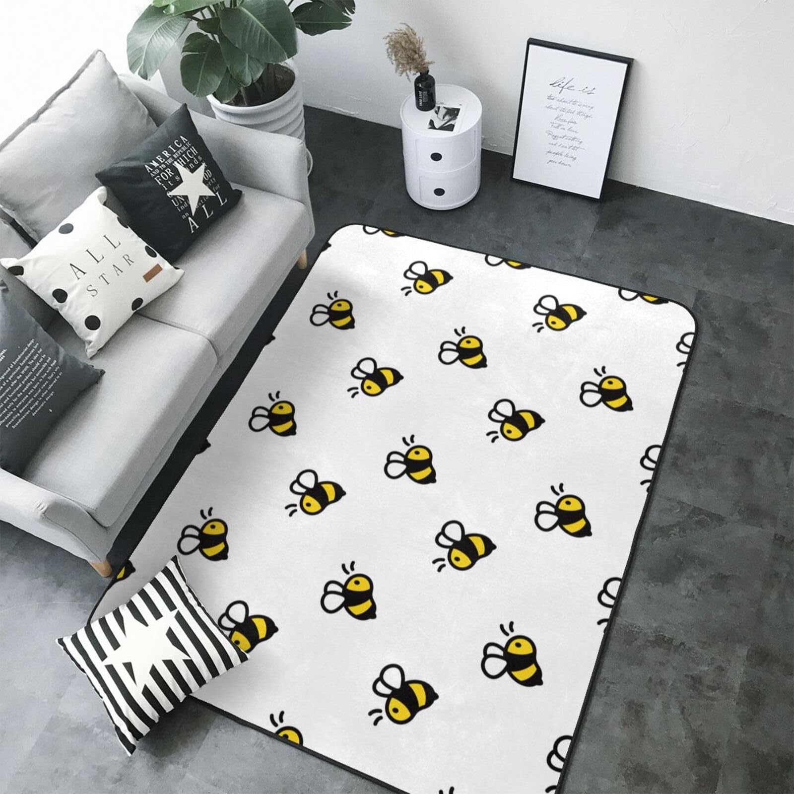 Tapis doux lavable motif abeille pour chambre et salon moderne