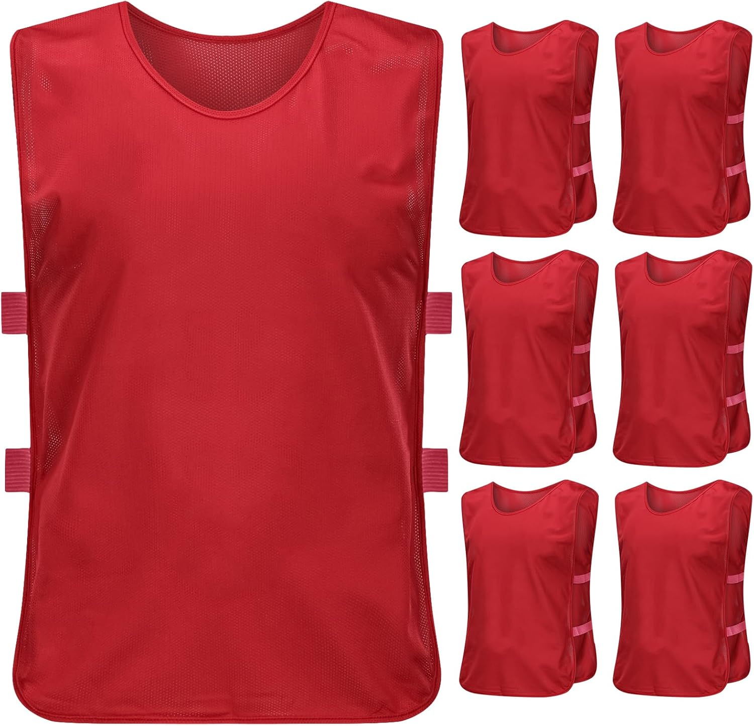 Football training bib vest,sports bibs for adults,6 Pack Training Bibs, Football Bibs, Sports Bibs, Mesh Football(Red_Medium)