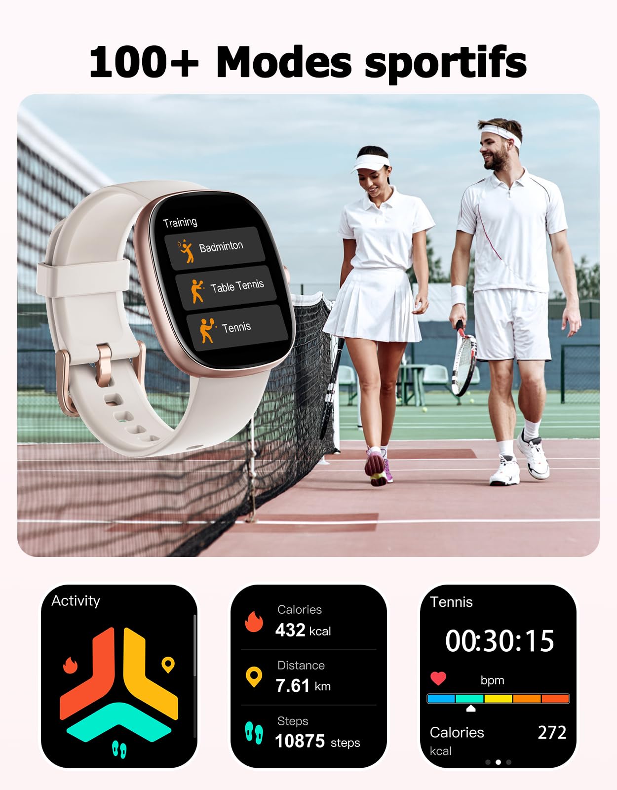 Montre Connectée Femme Etanche pour Samsung iPhone Android iOS | Smartwatch Appel Notification Podometre Cardiofréquencemètre Oxymetre 100+ Mode Sport Bluetooth 5.4 AMOLED Waterproof 5ATM
