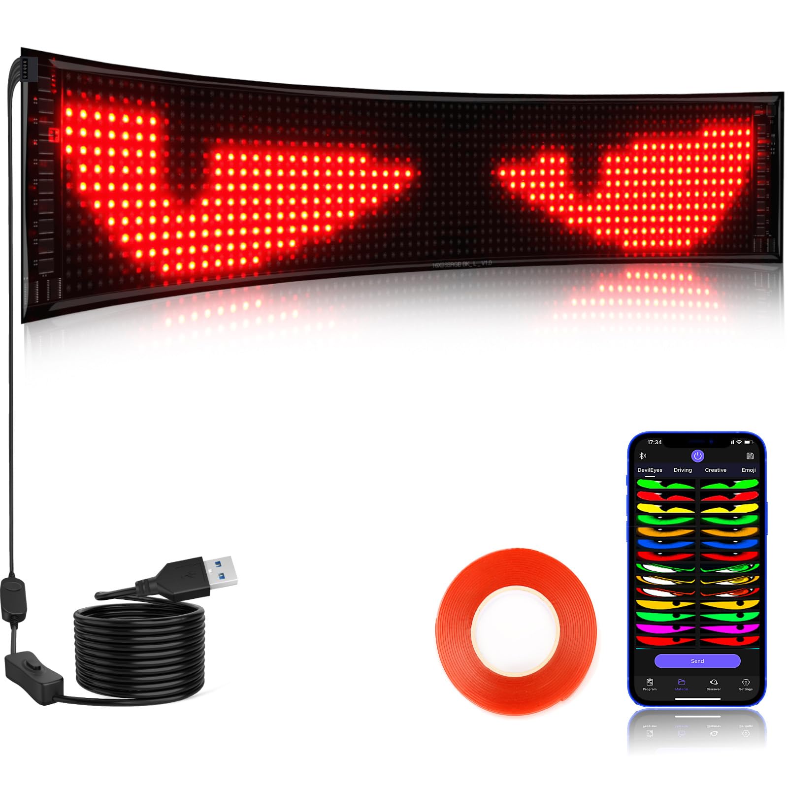 Led-ogen voor vrachtwagen, set van 2, 12 x 59,5 cm, duivelogen voor