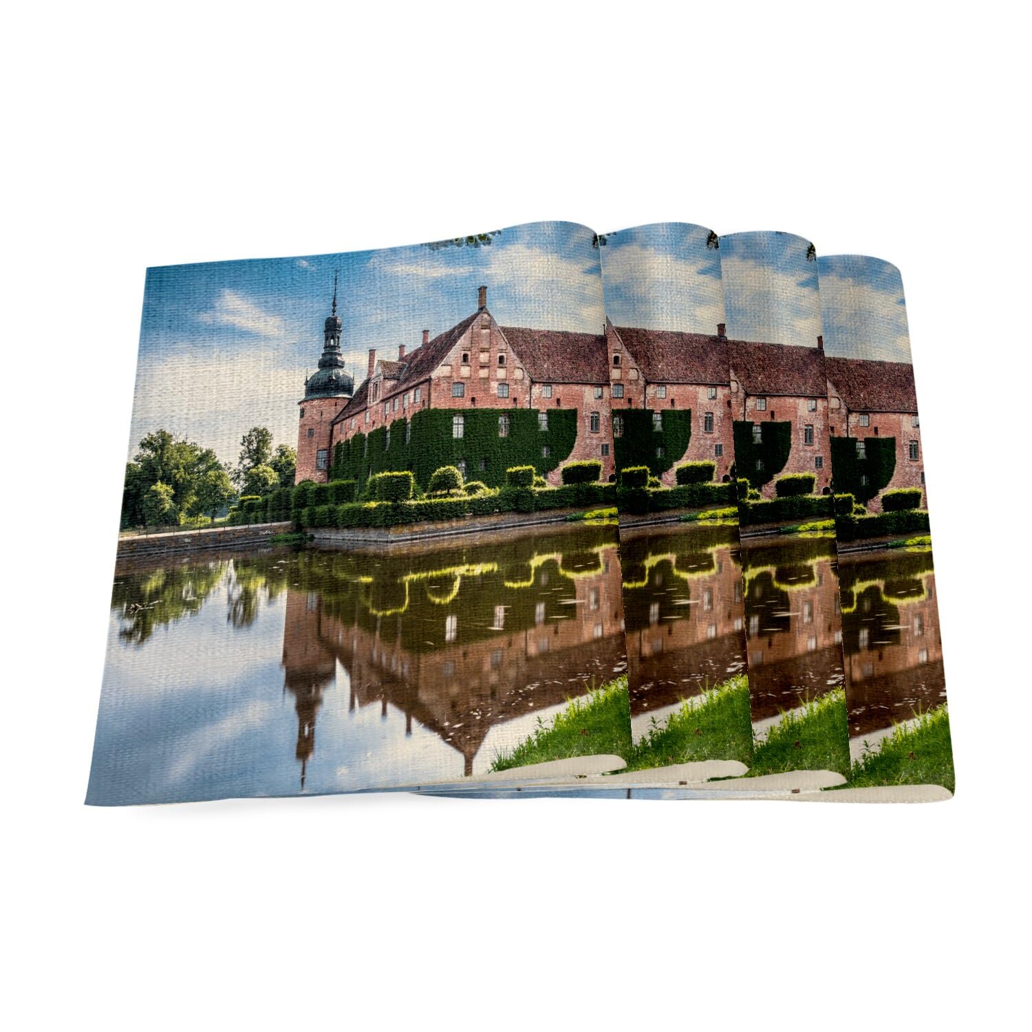 Sets de table en lin grand format de luxe motif château pour table raffinée