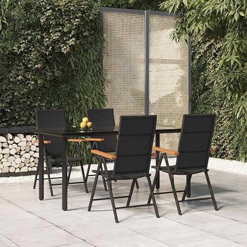 Garden Dining Set Black and Brown, 5-Piece Outdoor Patio Furniture