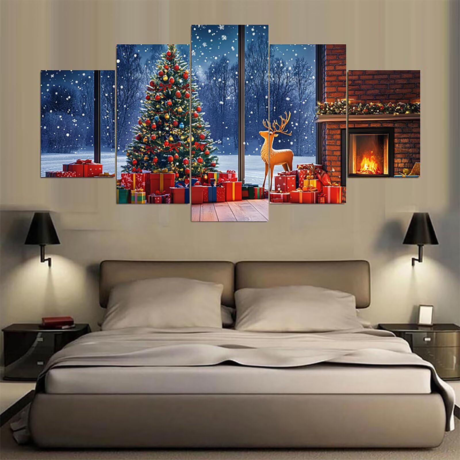 Diamond Painting Choinka Diament Malarstwo Dorośli Jeleń Diamentowe Malarstwo DIY Dorośli Haft krzyżykowy Pełny zestaw z błyszczącymi diamentami, Dekoracja domu 5 sztuk 75 x 150 cm 0m-87
