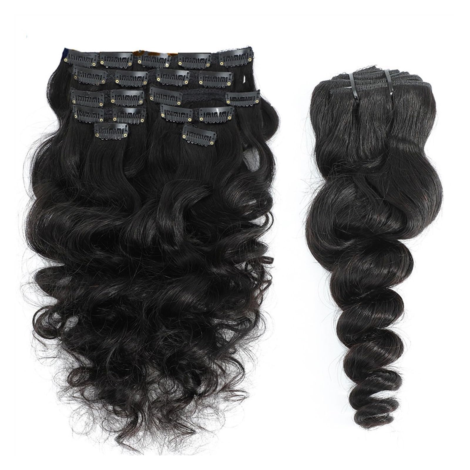 Extension per Capelli ondulati con Clip, Extension per Capelli Veri, Capelli Umani, 8 Pezzi/Set, Clip per Capelli per Donne Nere, Capelli Umani, se(120 g/set-12 Pollici 1 pz.