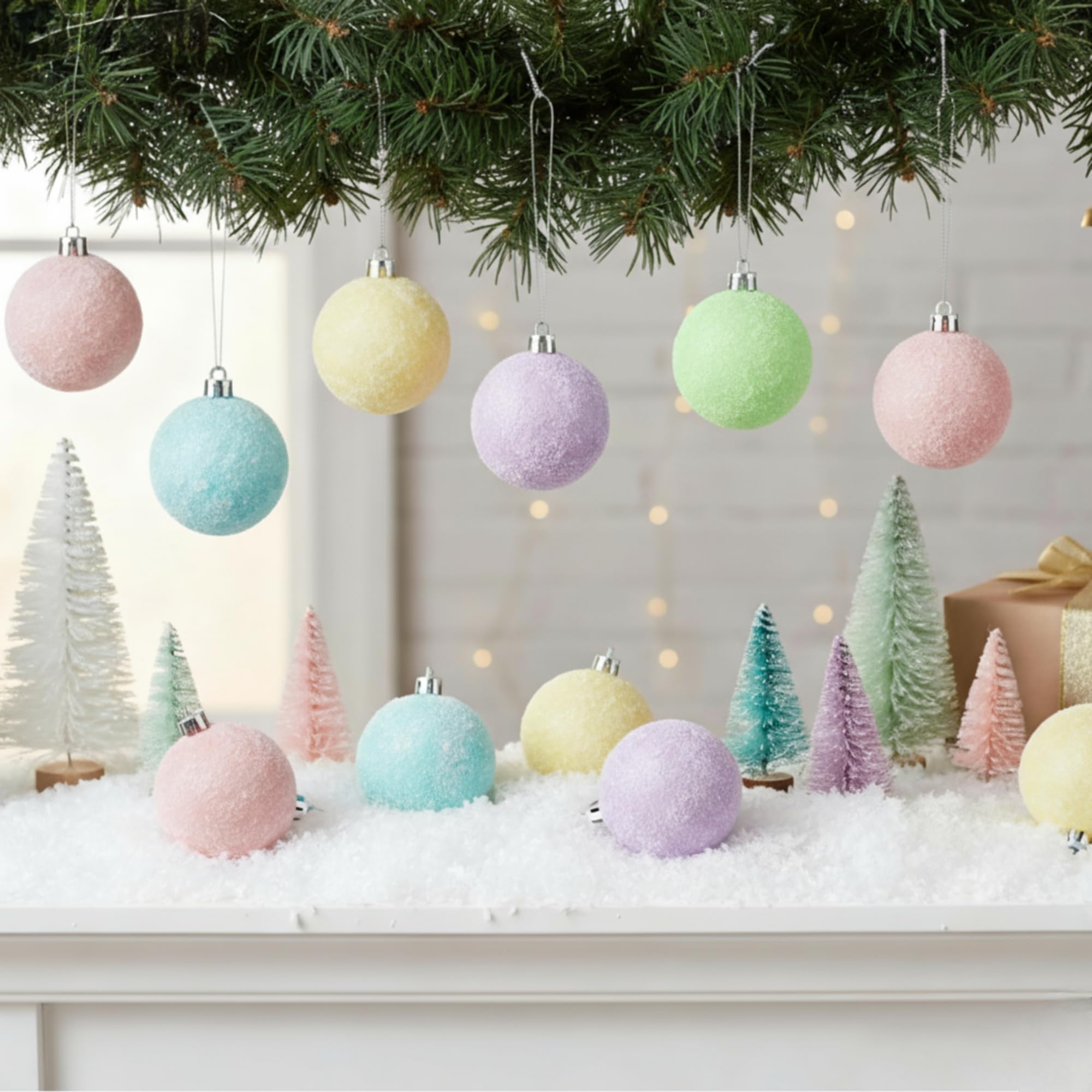 Gejoy Lot de 30 Boules de Noël Pastel à Suspendre - Incassables - Décoration de Noël - Rose pâle, Vert, Bleu, Arc-en-Ciel (givré, 6 cm)