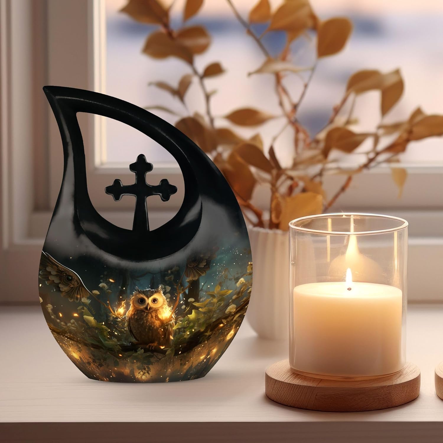 Owl Urn - Large Urns for Human Ashes - Urn for Human Ashes Adult Female & Male - Decorative Urns - Mini Urns for Ashes - Small Urn for Human Ashes - Combo 1 Large & 4 Keepsake