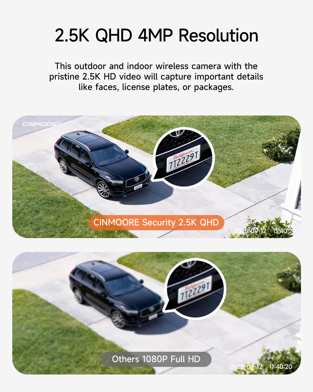 Telecamera di sicurezza 2.5K Wireless Outdoor, Telecamera per interni alimentata a batteria Rilevamento persone libere, Telecamere con montaggio magnetico per la sicurezza domestica, visione notturna