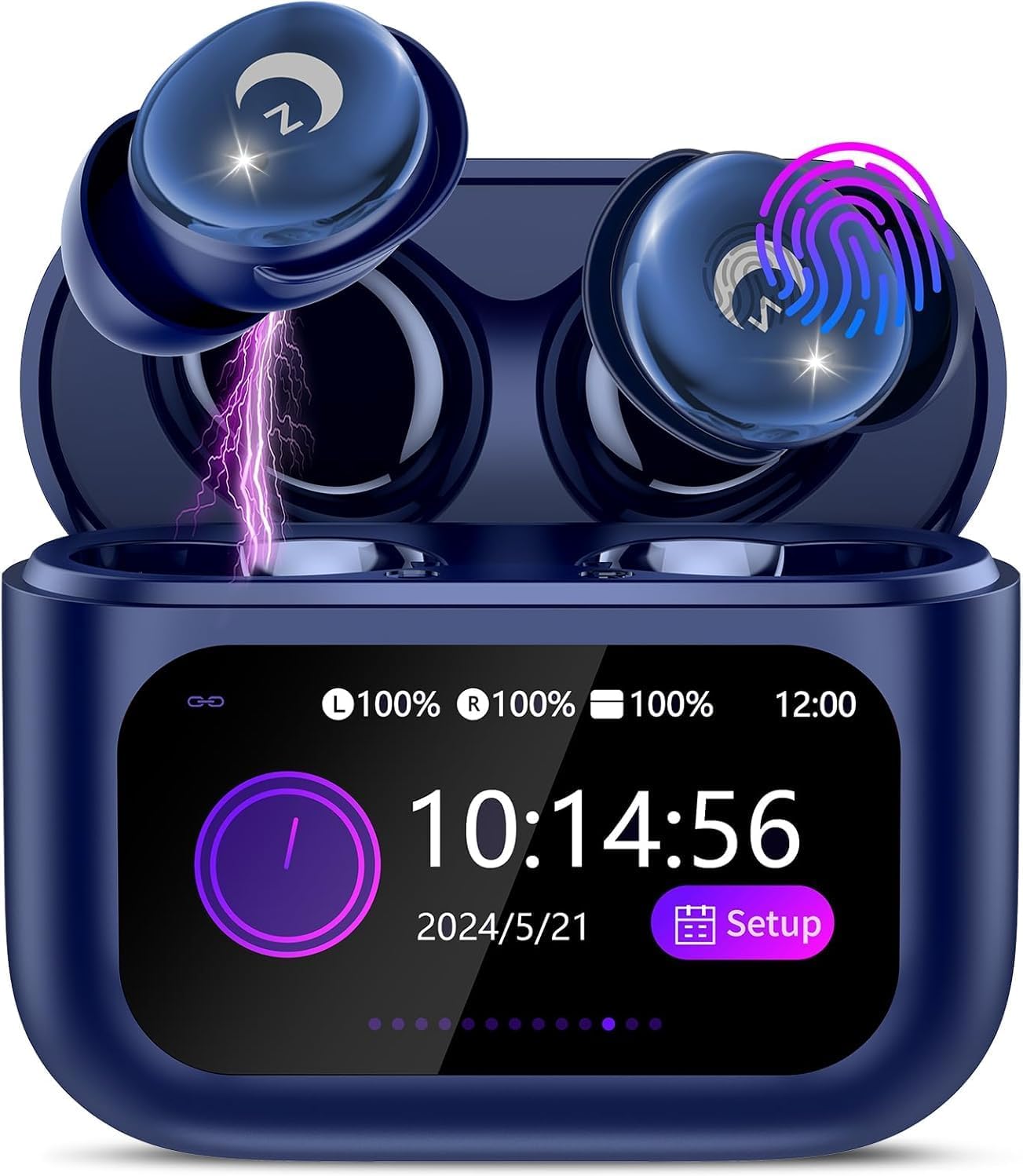 VEKJ Wireless Earbuds with Smart Touch Screen, Mini Sleep Earbuds Bluetooth 5.4 Headphones In Ear with Noise Cancelling Mic, 48H Bass Stereo Ear Buds, 5 EQ Modes/IP7 Waterproof Earphones Blue