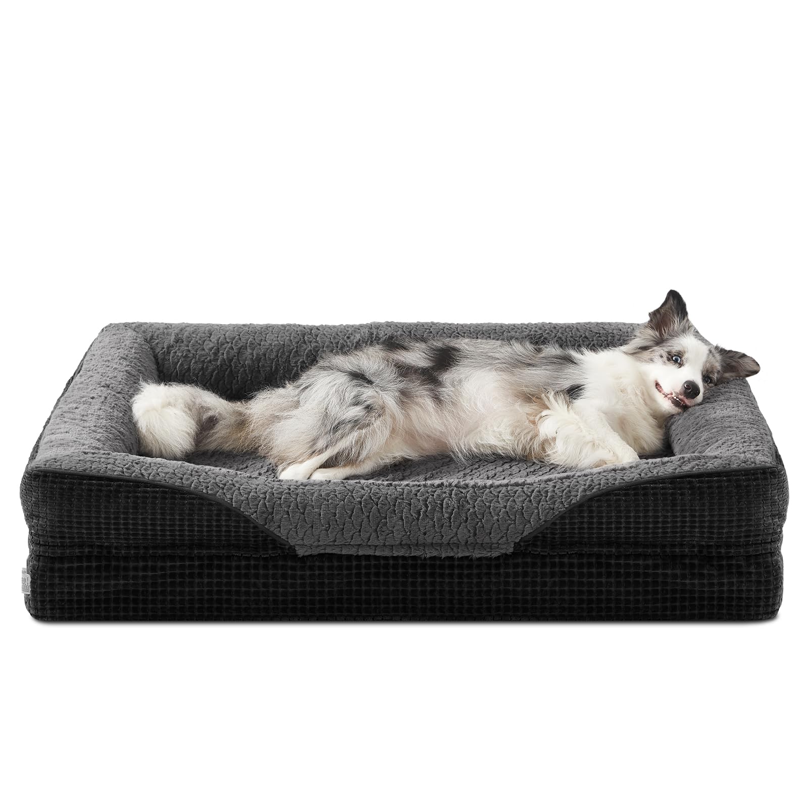 FURTIME Large Dog Bed Orthopedic Memory Foam Bed(90lbs), Black with Particle Memory Sponge High Edge, Orthopedic Dog Bed for Pain Relief & Healthy Sleep, Pet Sofa, 89x64x18cm
