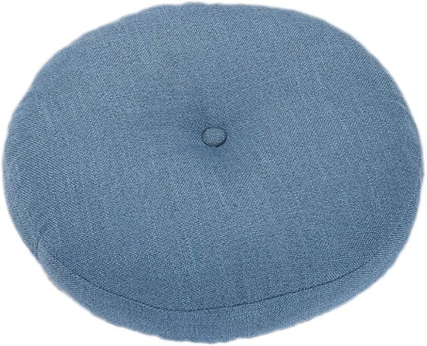 Aowufan Linen Round Floor Pillow Cushion Yoga Seat Meditation Cushion Balcony Window Tatami Floor Cushion Removable and Washable (Blue, L)