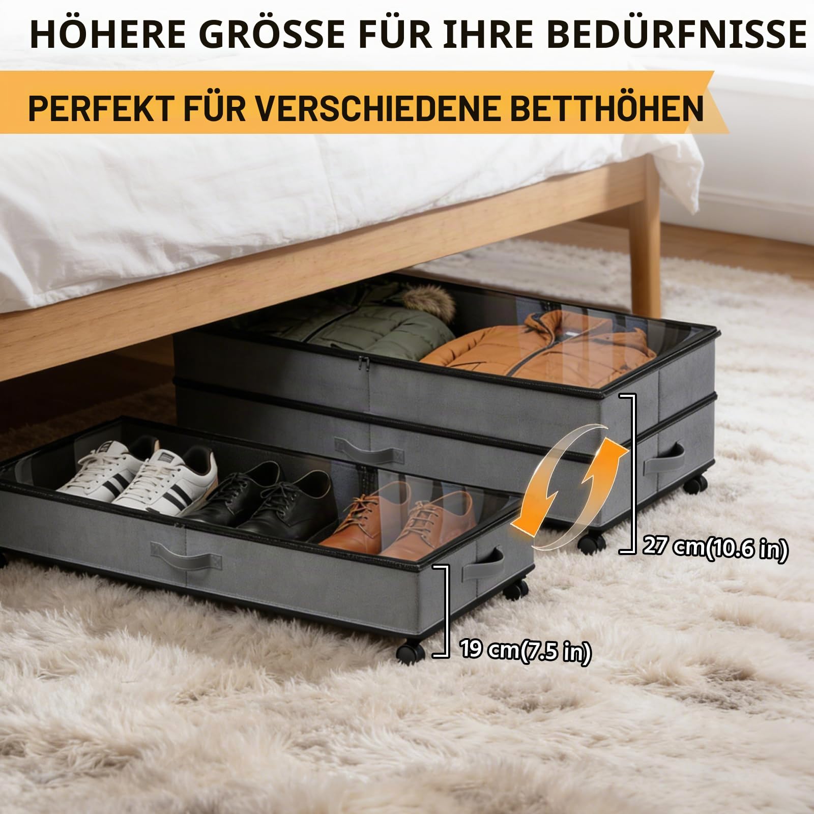 Unterbett-Aufbewahrungsboxen auf Rollen, 2er-Set 75 L Unterbett-Organizer