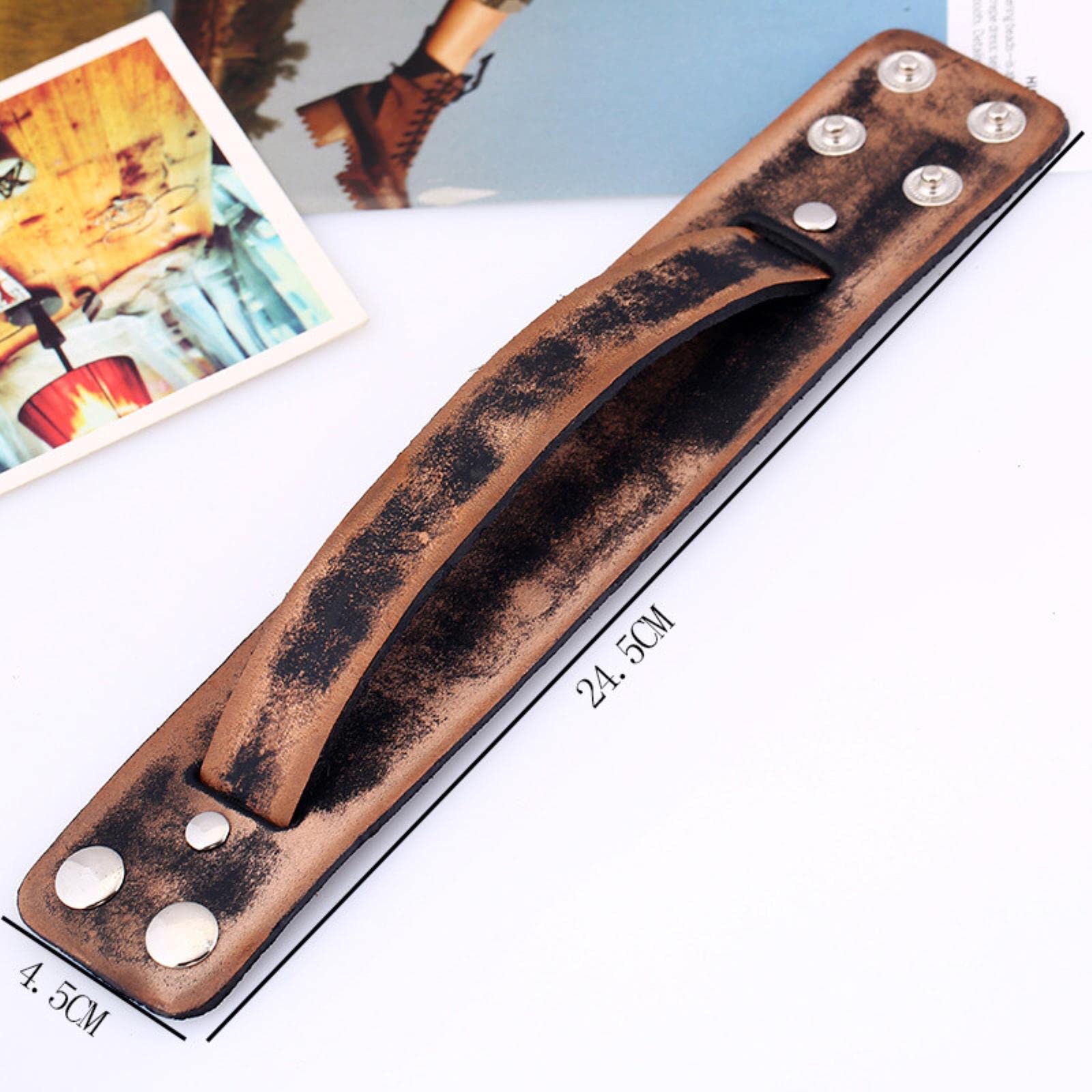 LYGXWJFC Nuevas Pulseras Trenzadas Vintage de Cuero Genuino, brazaletes Punk Marrones, brazaletes para Hombres, joyería
