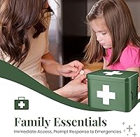 Vista 2 de Caja de medicamentos Flexzion, botiquín de farmacia para el hogar, 33 x 21 x 19 cm, almacenamiento de medicamentos de metal para emergencia, Rosa