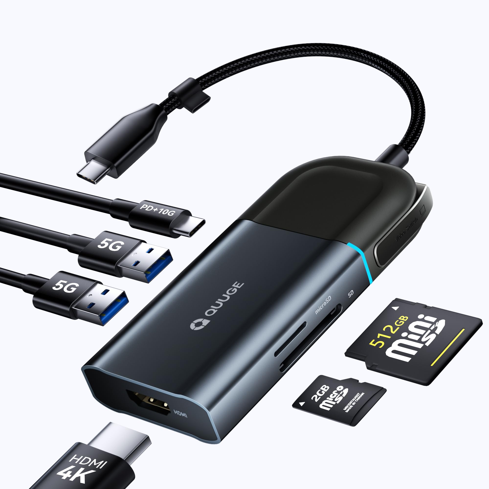 QUUGE USB C Hub,6-in-1 Multi-Port Adapter with 4K60Hz,100W P
