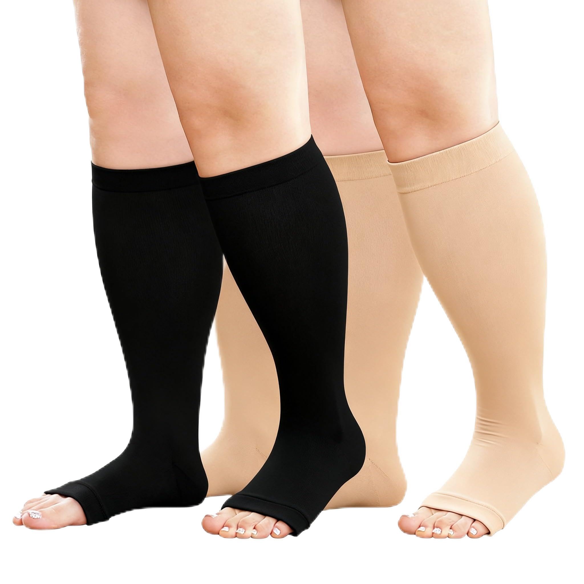 Plus Size Compression Socks: Wide Calf Compression Toeless Stockings for Men Women - Open Toe 20-30 mmHg Compression Hose Support for Travel Nurses 3XL Multi-image-14