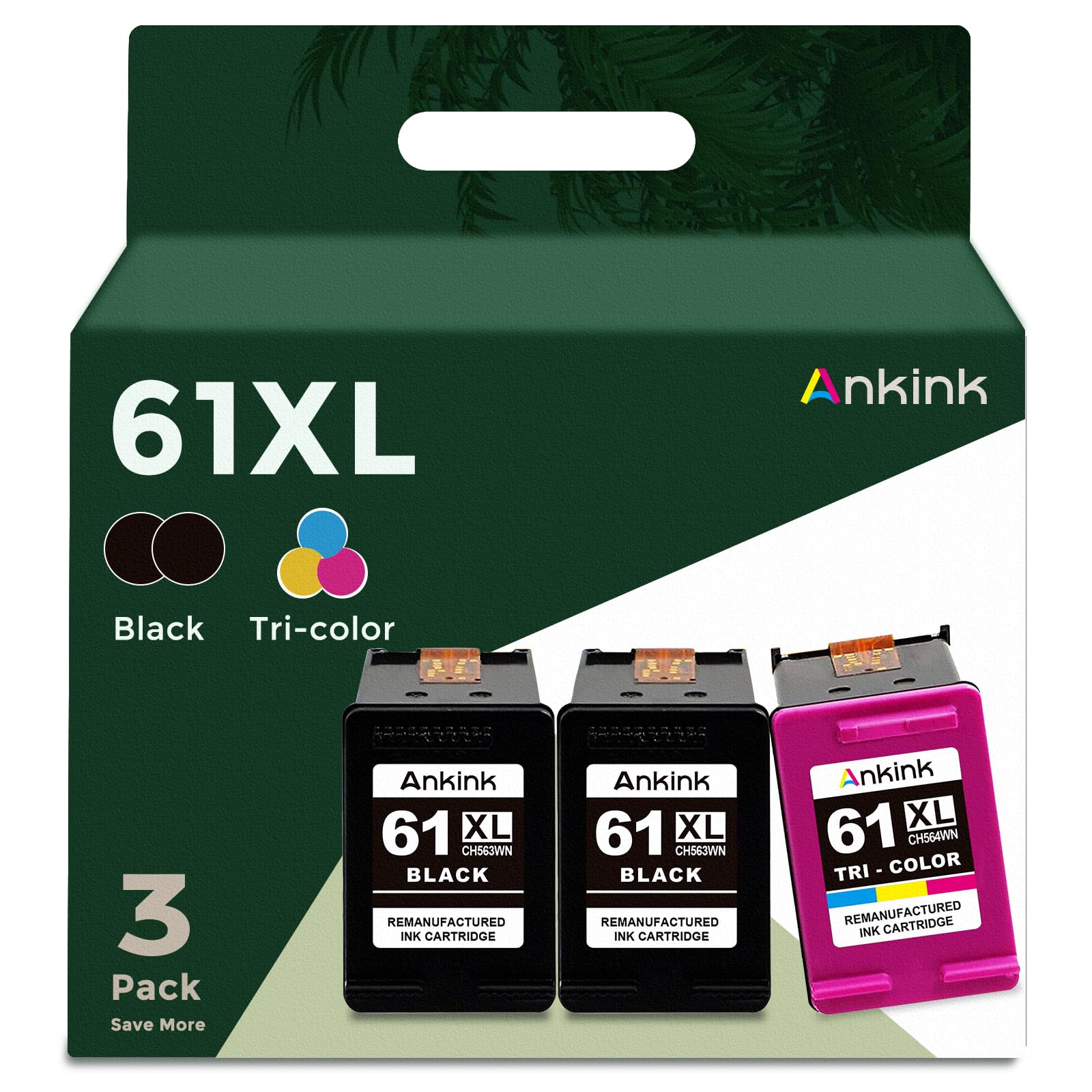 3 Pack 61XL Ink Cartridge Compatible Replacement for HP 61 XL (2 Black 1 Tri Color) for HP61XL Combo for HP61 for 5530 4500 2540 4630 4501 4502 4635 3050 2542 3512 4632 3510 3050a 2514 2541 PrinterClimatePartner certified