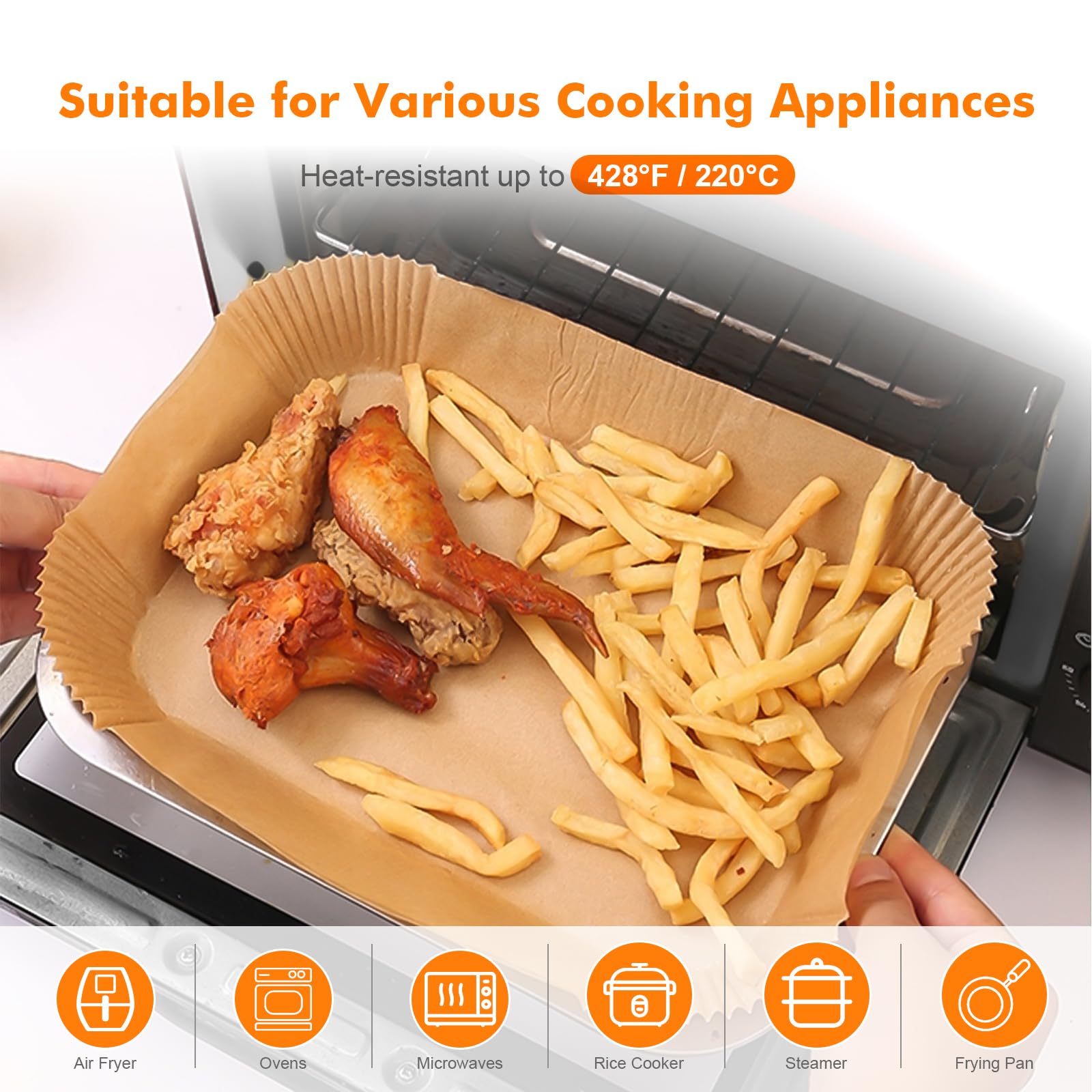 Papier Cuisson Air Fryer Rectangulair 100 Pièces | 22X14Cm Papier