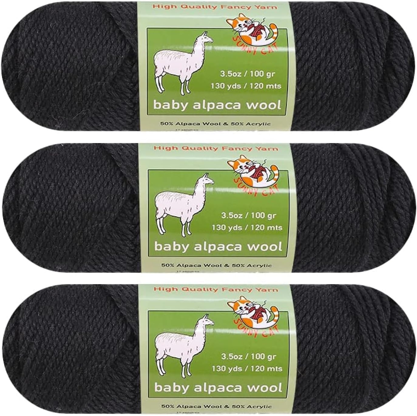 3-Pack Baby Alpaca Wool Blend Fashion Collection Art Crafts Crochet and Knitting by Sunny Cat (Olive Drab)