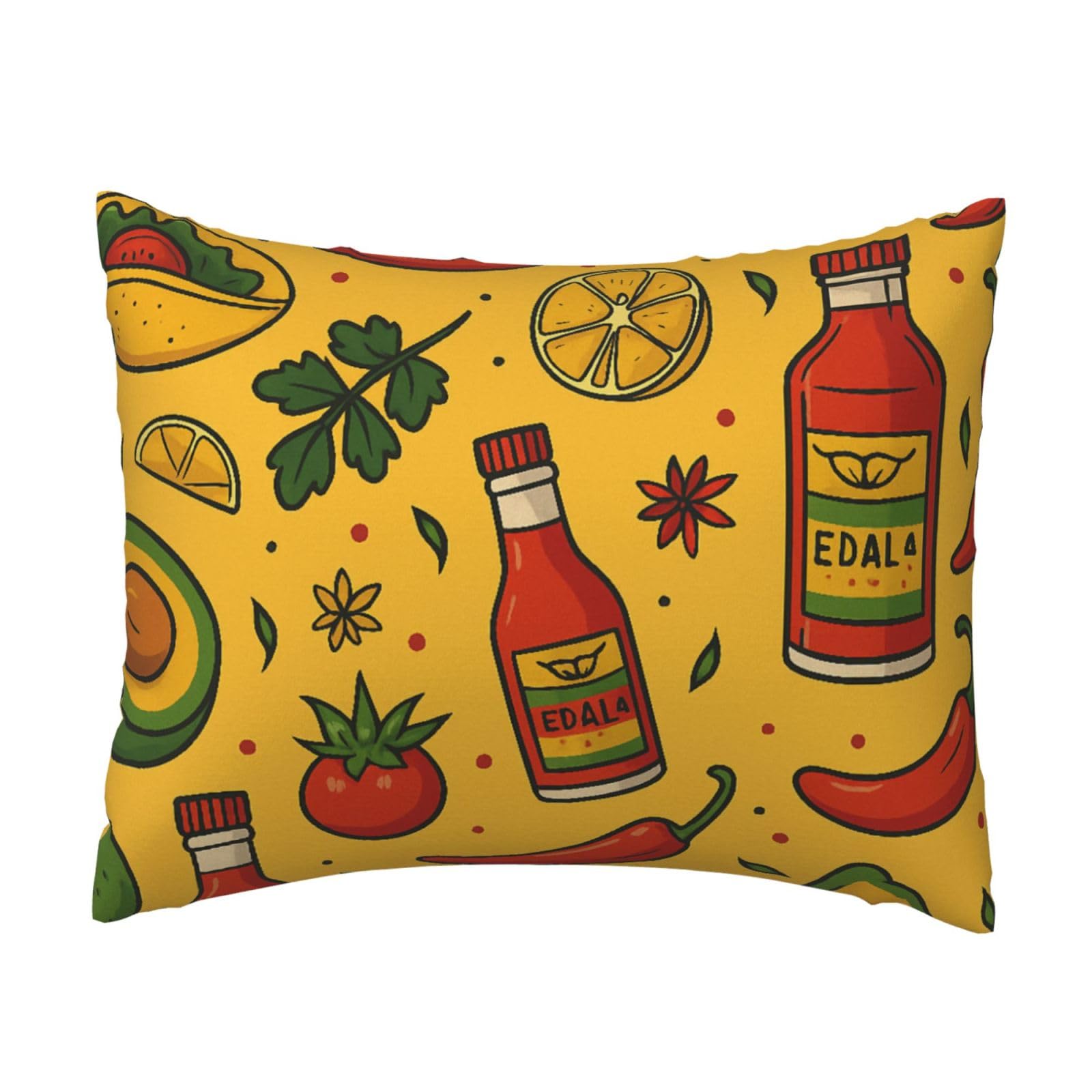 Taco, Chili, Avocado, Tomato and Lemon Pillowcase Soft Plush with Zipper Decorative Pillowcovers 16x20 in