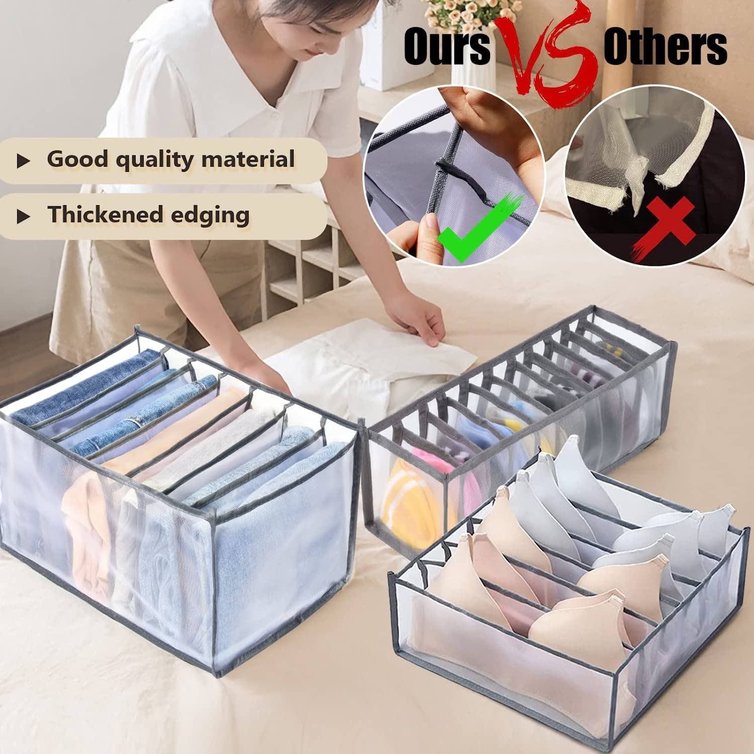 TIGARI Organizer per vestiti per armadio, organizer pieghevole per cassetti, divisori per vestiti, armadio per pantaloni, camicie, jeans, magliette, reggiseni, biancheria intima, calzini