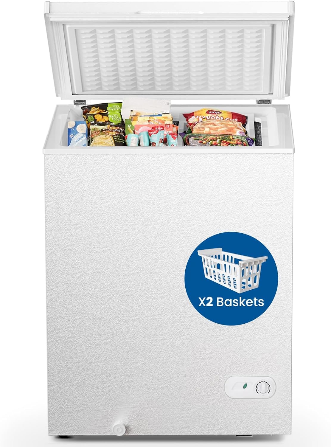 Chest Freezer 3.5 Cubic Feet Compact Freezer with 4 Removable Baskets, Free Standing Top open Door Deep Freezer, Adjustable Temperature for Home Dorm, Bar, Basement, Kitchen