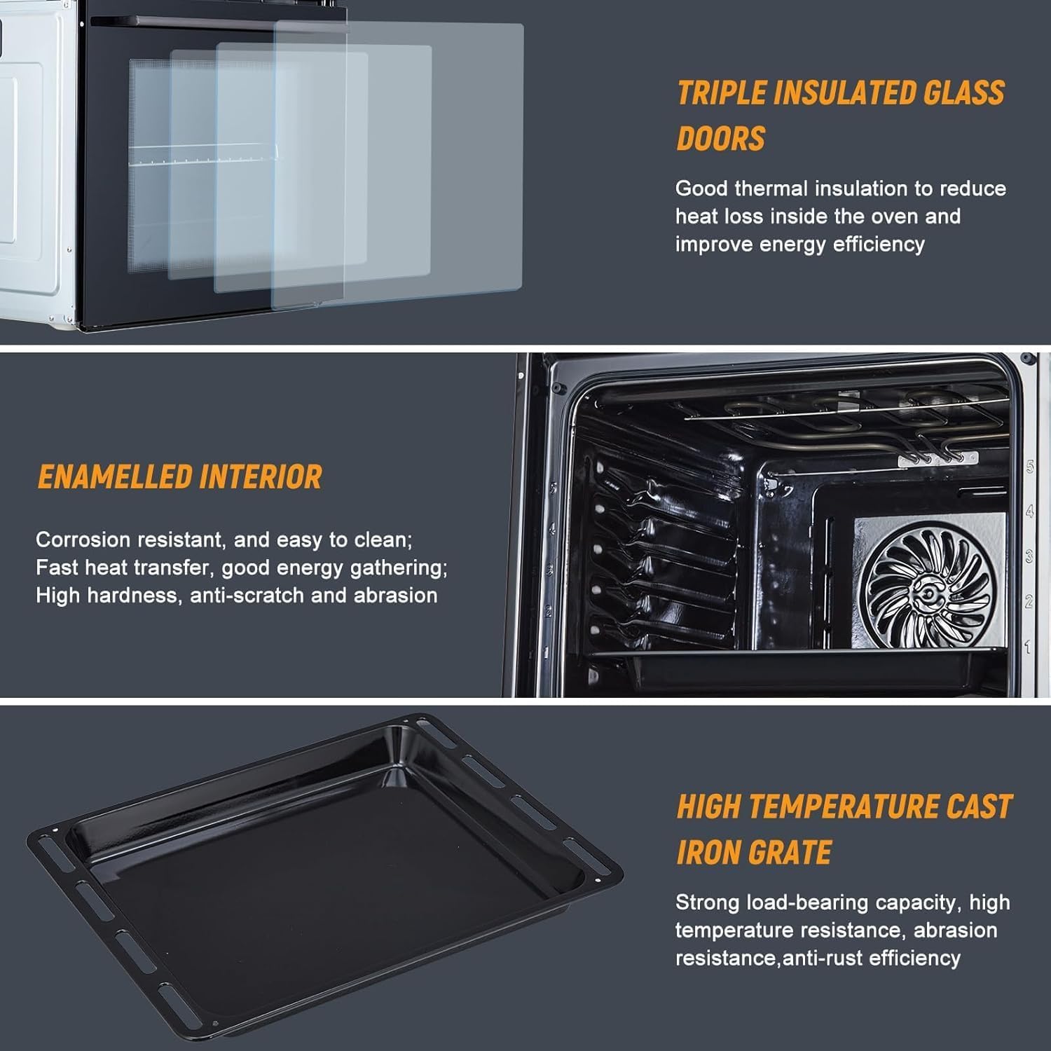 24 Inch Single Wall Oven, 2.5 Cu.ft Built-in Convection Oven with 8 Cooking Modes & Mechanical Knob Control for Home Kitchen, Apartment, 3000W, Stainless Steel