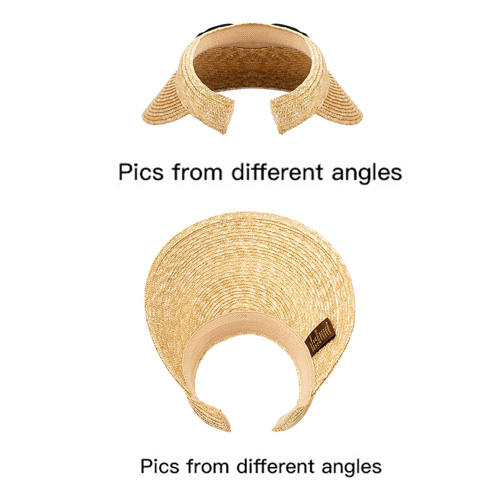 Sombrero De Paja De Verano con Visores para Mujer, Sombrero De Paja De ala Ancha con Visera para El Sol, Sombrero Ponytail Protección Visera Ancha, Visera De Playa