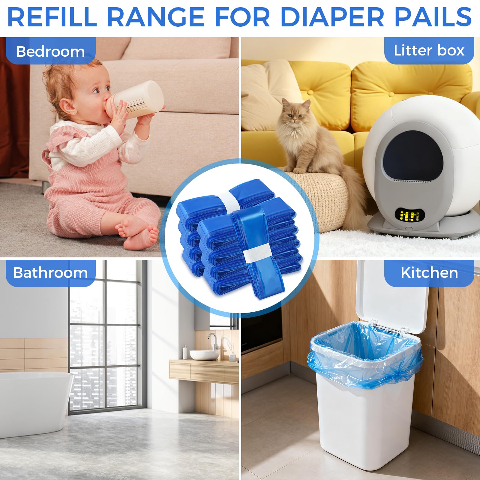 CNMTCCO Lot de 9 recharges pour poubelle à couches - 4,5 m de film de recharge - Résistantes aux odeurs - Épais - Compatible avec Angelcare, germe, Tommee Tippee, Litter Locker