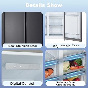 Iceblue 15.6 Cu.Ft. Side-by-side Refrigerators, 33 Full Size Refrigerator, Zoning Temperature Control Beverage Refrigerator with Freezer, Frost Free Beverage Fridge - Black Stainless Steel