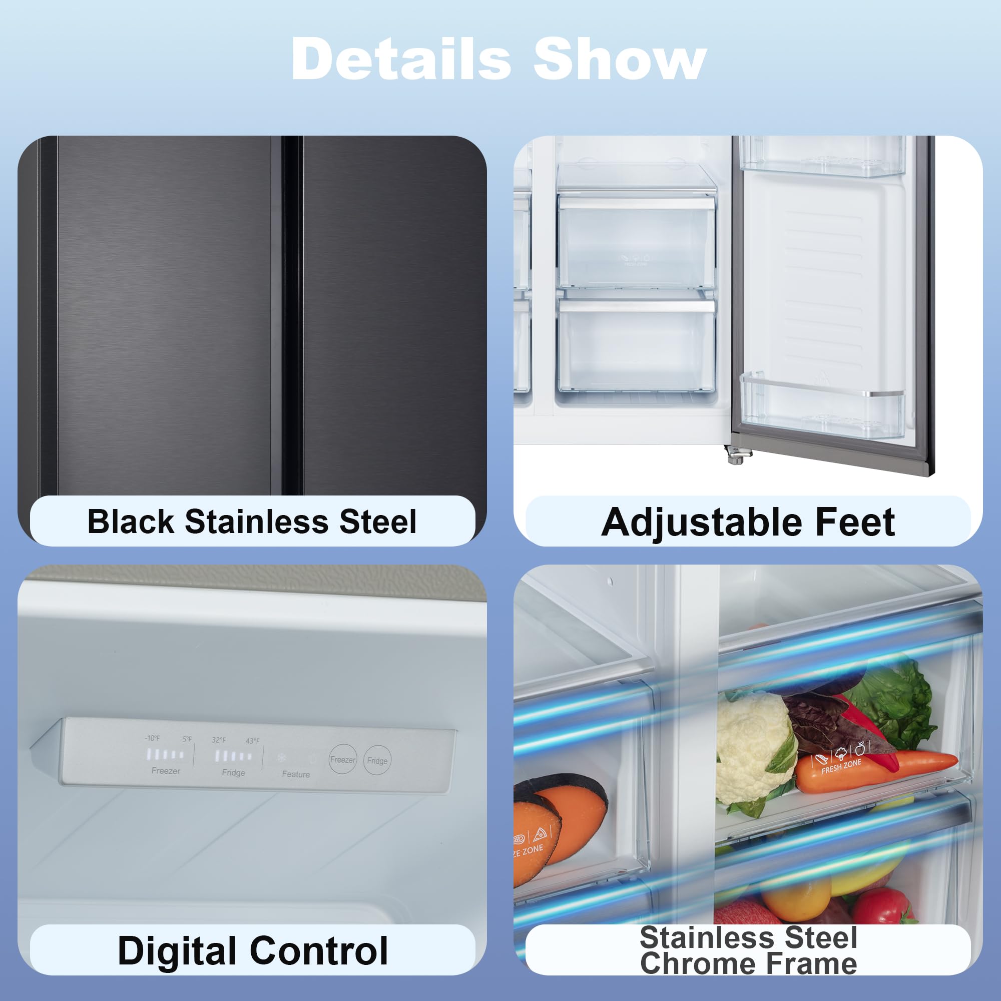 Iceblue 20.7 Cu.Ft. Side-By-Side Refrigerators, 36" Full Size Refrigerator, Zoning Temperature Control Beverage Refrigerator With Freezer, Frost Free Beverage Fridge - Black Stainless Steel on Fridge.com - View 5