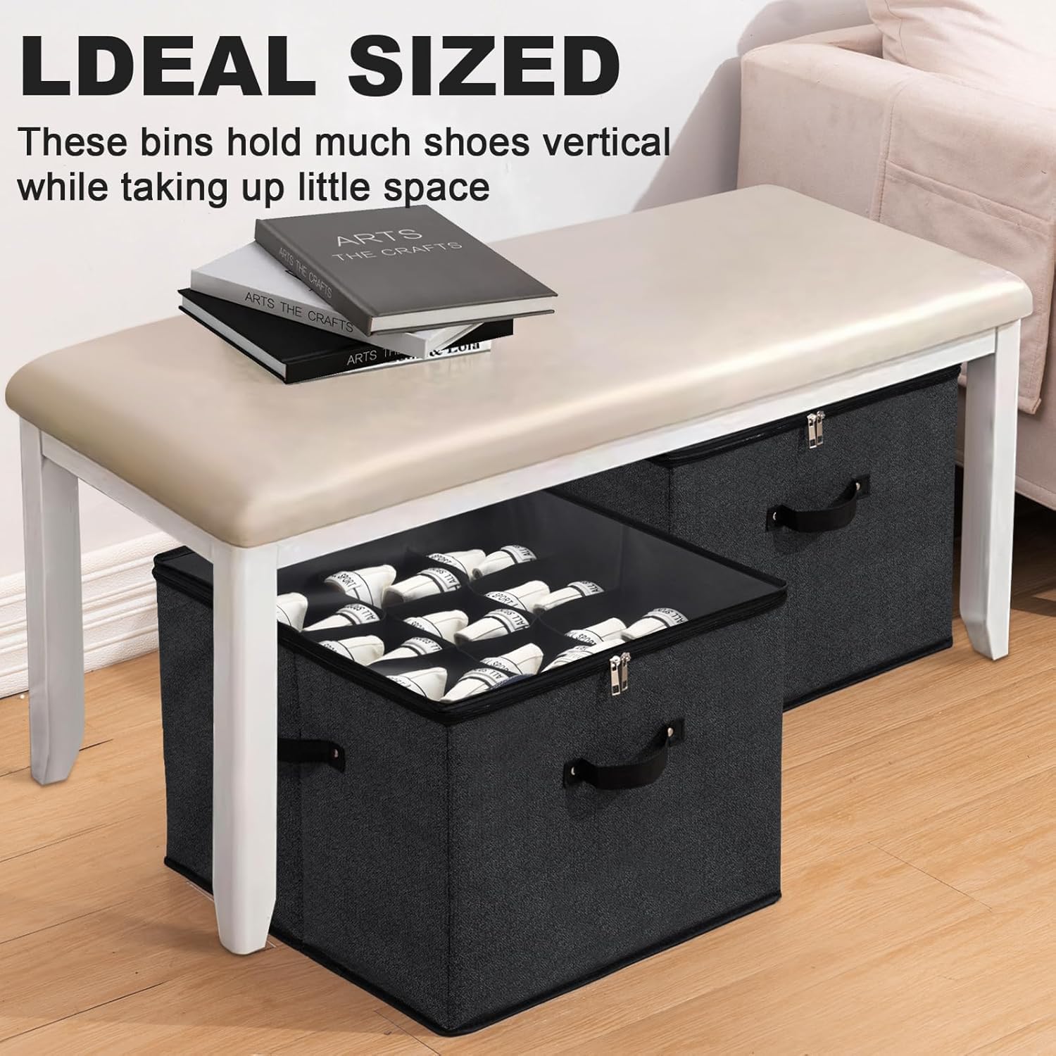 RELEMTRA shoe protecter basket box 16 Compartment Large Shoe Storage Box Stackable & Foldable Shoe Organizer Under-Bed Storage for Sneakers, Heels, Sandals & More