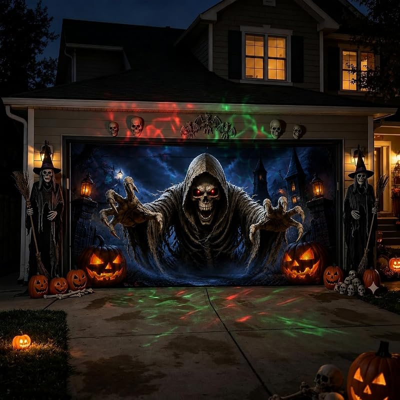 VIZALIVAXH 7 x 16 ft Halloween Garage Skeleton – Includes sturdy copper grommets
