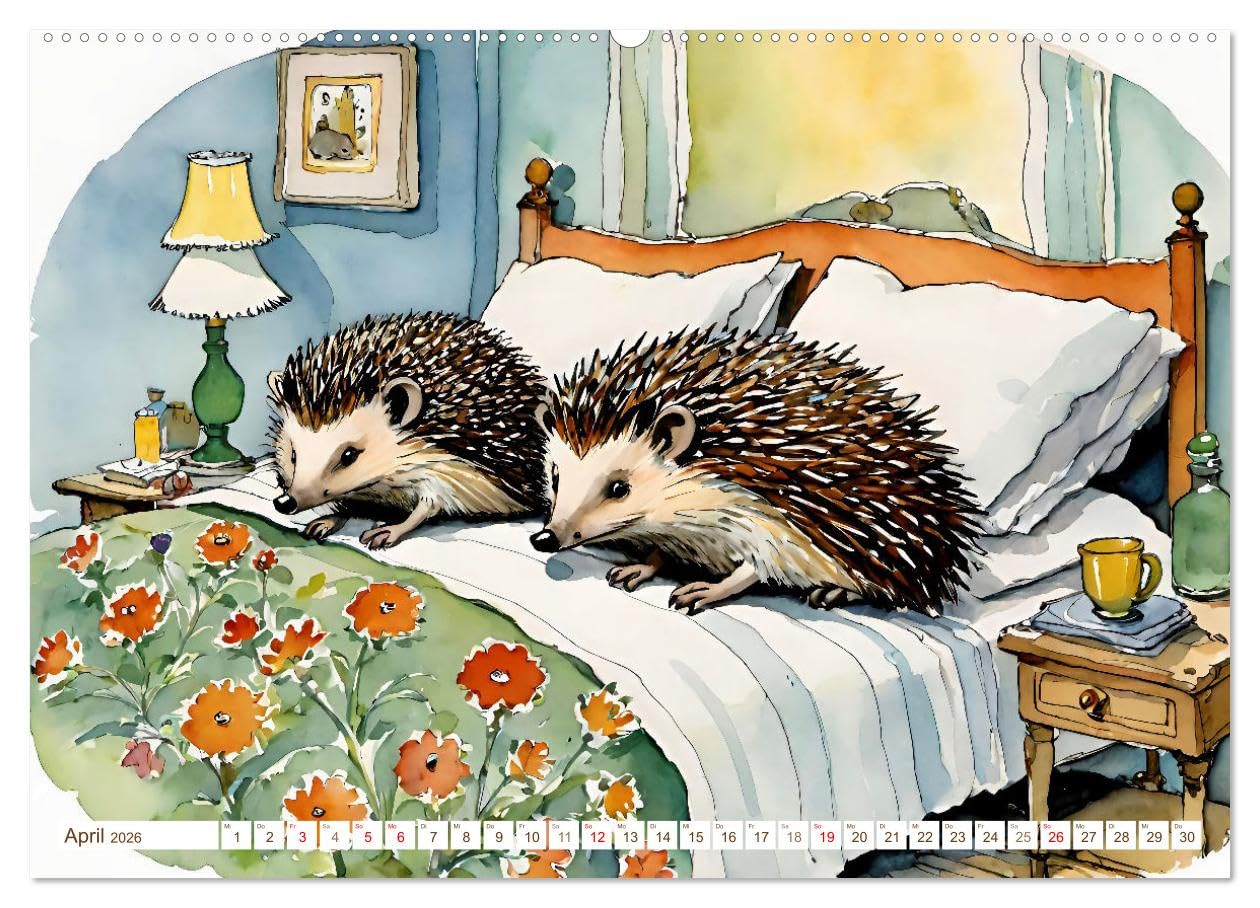 Bei Familie Igel (hochwertiger Premium Wandkalender 2026 DIN A2 quer), Kunstdruck in Hochglanz: Erzähle jeden Monat Deine eigene Geschichte! (CALVENDO Tiere)