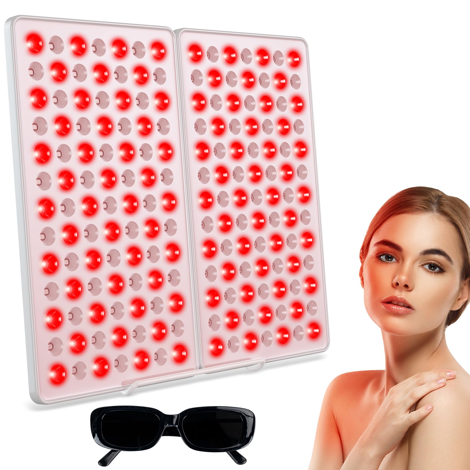 Lampara Luz Roja, 850nm y 660nm Lampara Infrarrojos,182 LED Luz Infrarroja con Soporte y Temporizador,Luminosidad Regulable,Luz Roja Panel para Cara, Cuerpo, Músculos, Espalda(No genera calor)