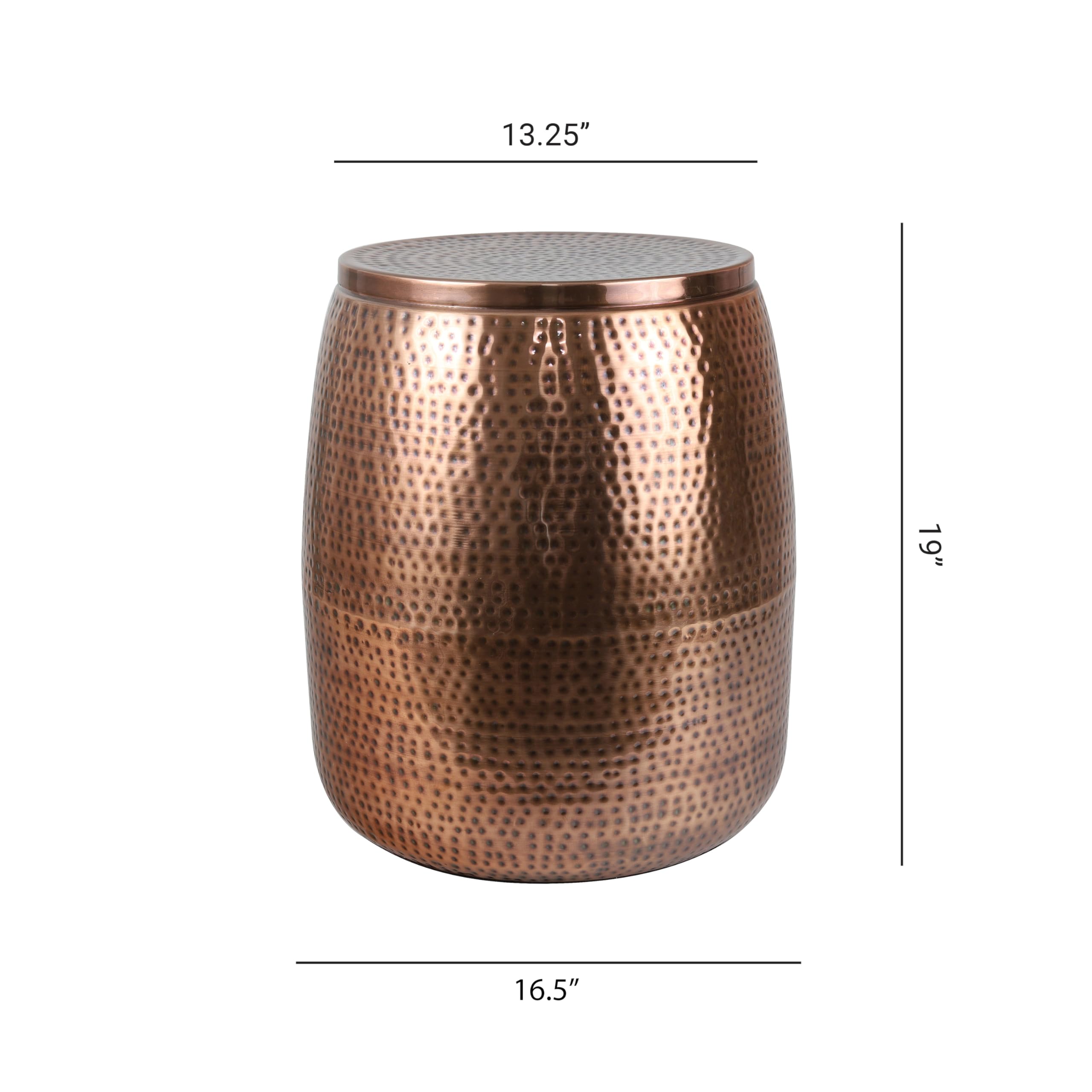 happimess Merida 19" Hammered Metal Drum Storage Side Table, Antique Copper | Modern Rustic Removable Lid, Hidden Internal Compartment, Industrial End Table Accent