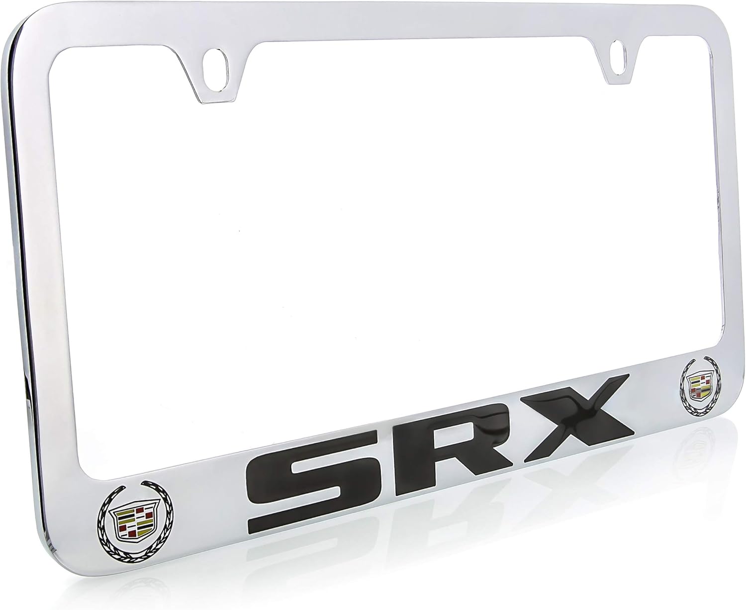 Cadillac SRX License Plate Frame (2 Hold/Brass, Chrome/Wide)