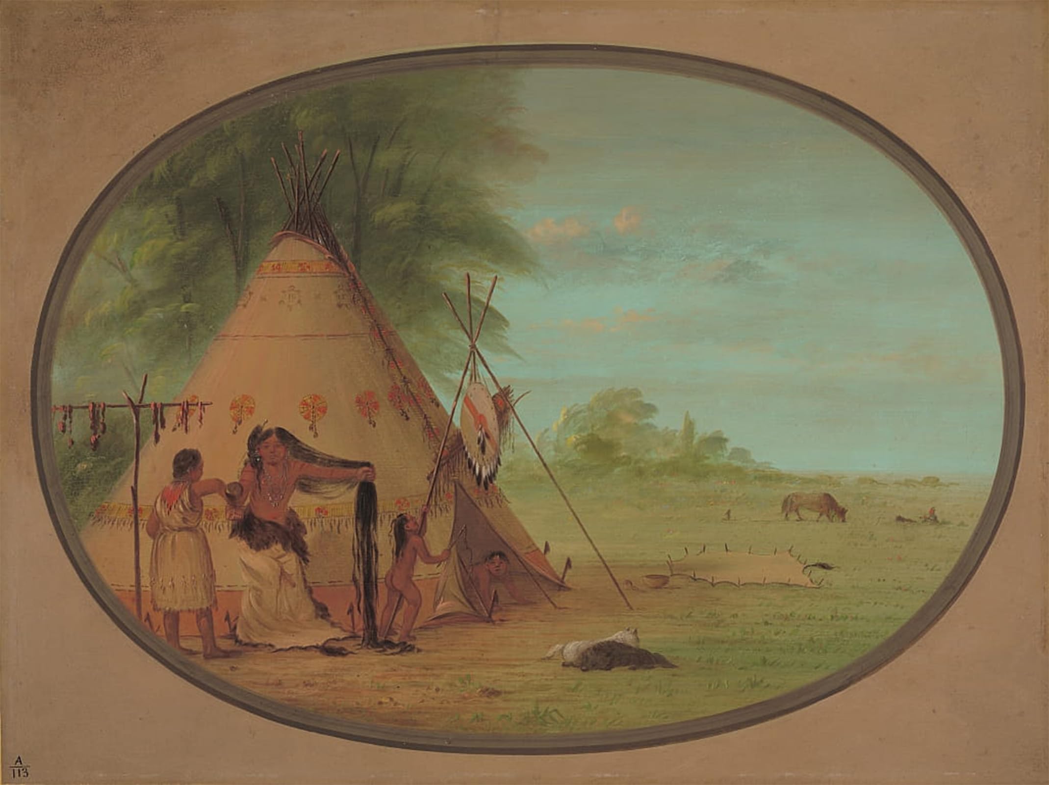 SERENDIPITP Abstract Painting Mural Print Picture Wall Decor Painting a Crow Chief At His Toilette by George Catlin Vintage Wall Artwork for Home Decor 60x90cm