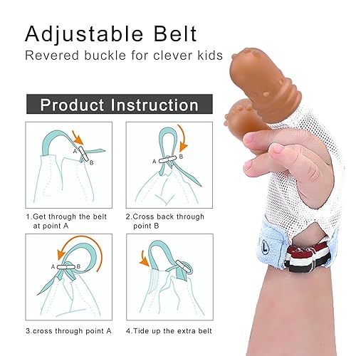 Miniatura 4 de Tope de succión de pulgar para niños de 2 a 3 años de edad, protector de dedos de silicona para chupar el pulgar con malla transpirable, kit de