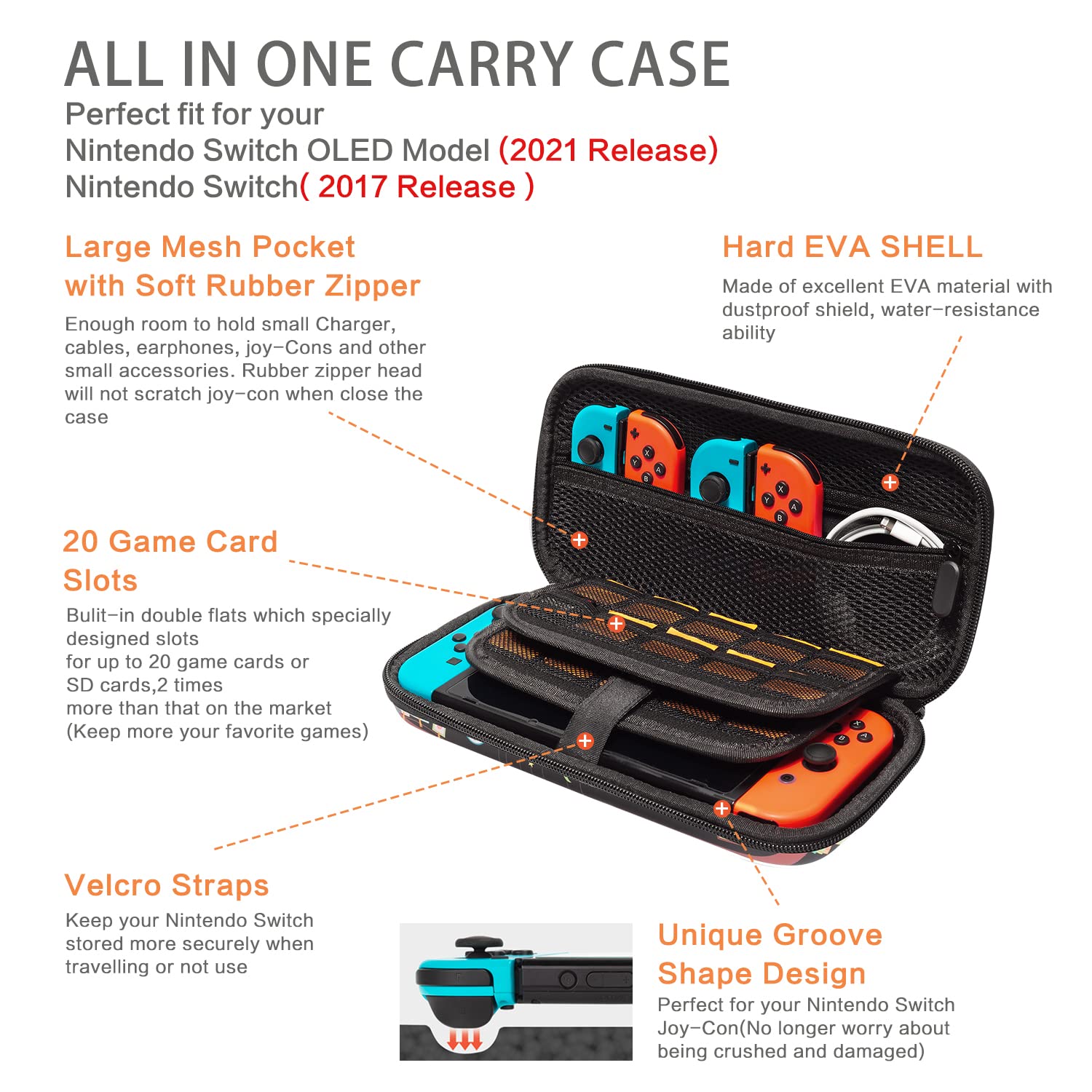 Custodia per Nintendo Switch, Hummingbird, custodia per Nintendo Switch per donne e ragazze, custodia rigida antiurto con 20 slot per carte di gioco per Nintendo Switch Console Joy-Con e accessori