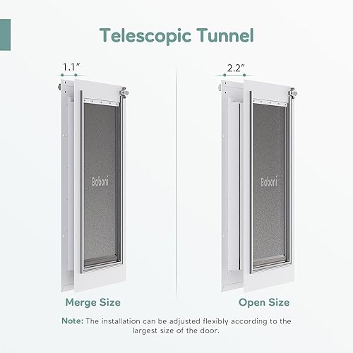 Miniatura 7 de Baboni Puerta para mascotas con 3 solapas para puertas interiores y exteriores, marco de acero y túnel telescópico, puerta fuerte y duradera para