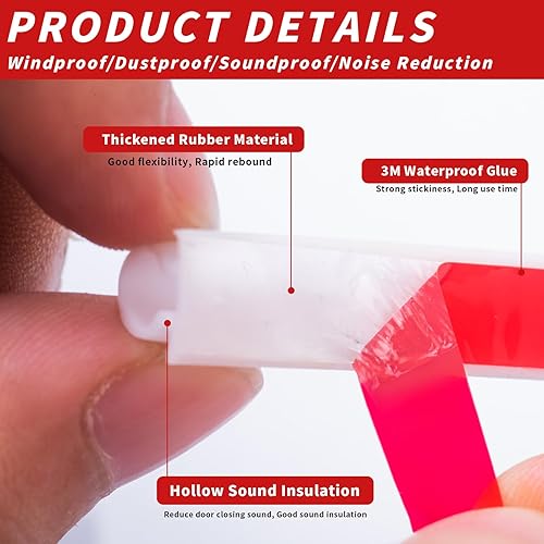 Miniatura 3 de Fingwerk Burlete de goma de 20 pies para sellado de puerta, parte trasera autoadhesiva en forma de D, para aislamiento de marcos de puerta, gran
