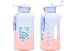 Inspire Half Gallon Water Bottle with Time Marker for Hydration Tracking, Leakproof BPA-Free Water Jug