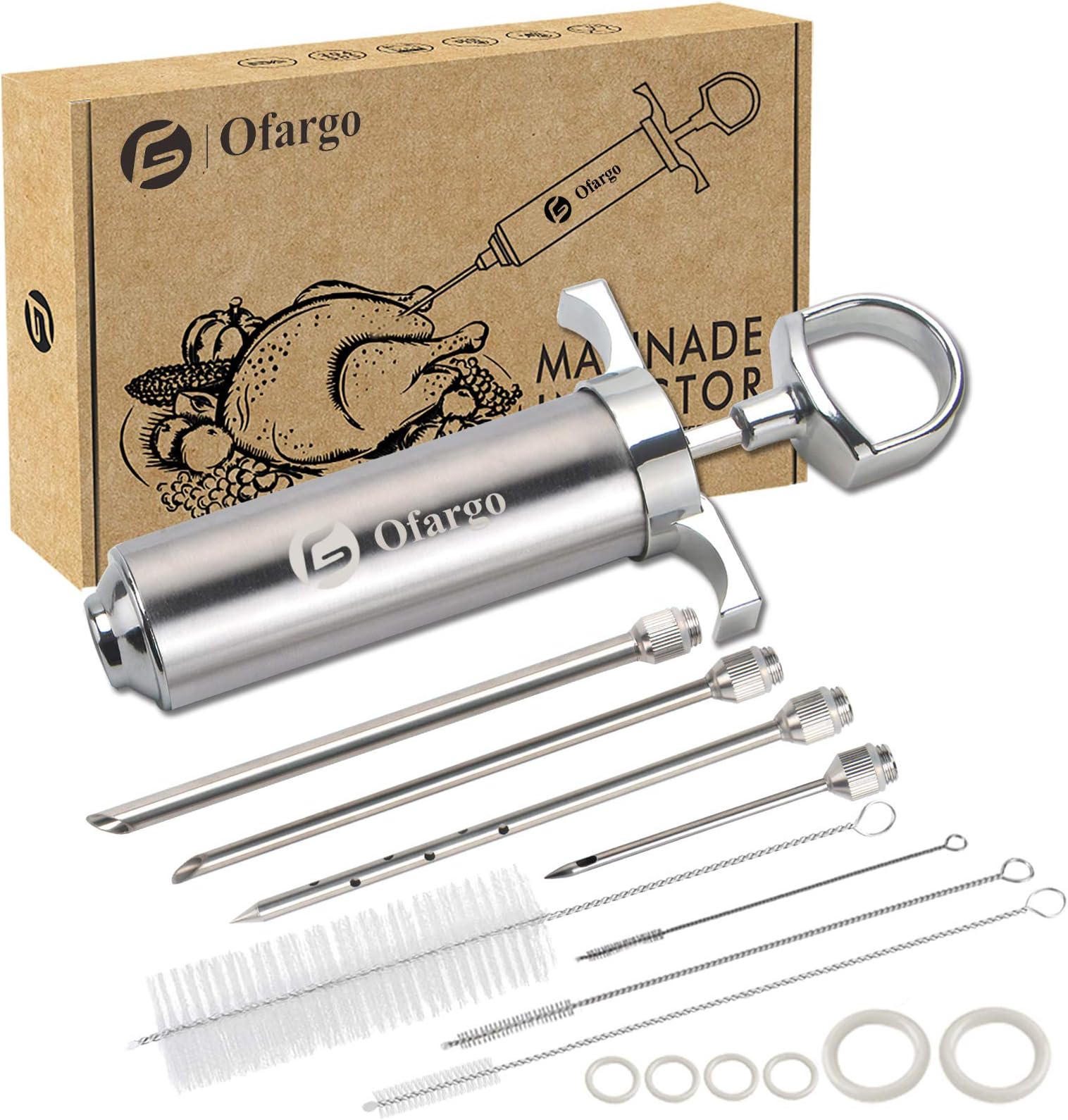 Stainless Steel Meat Injector Syringe Kit with 4 Marinade Needles for BBQ Grill Smoker, Easter Day Gifts for Men Dad Husband Him, 2-oz Large Capacity, Both Paper User Manual and E-Book Recipe