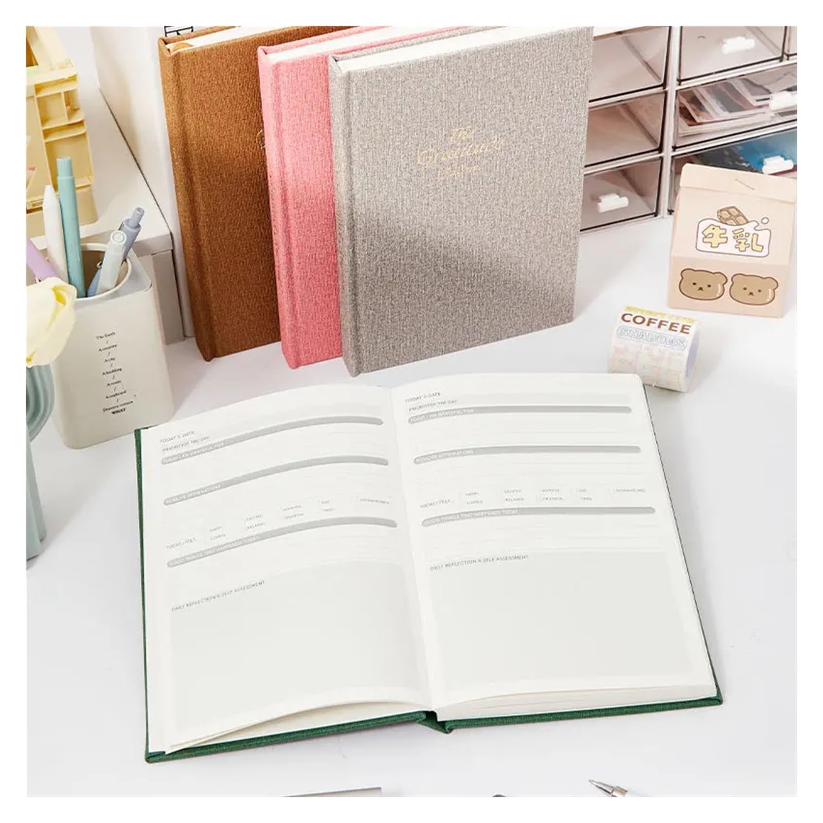 Inspirierendes Notizbuch 2 stücke Dankbarkeit Tagebuch Kreative Schreibwaren Liefert Student Notebook Schule Büro Liefert Journal Reflexion Stanzen Zeitplan Plan(Grey)