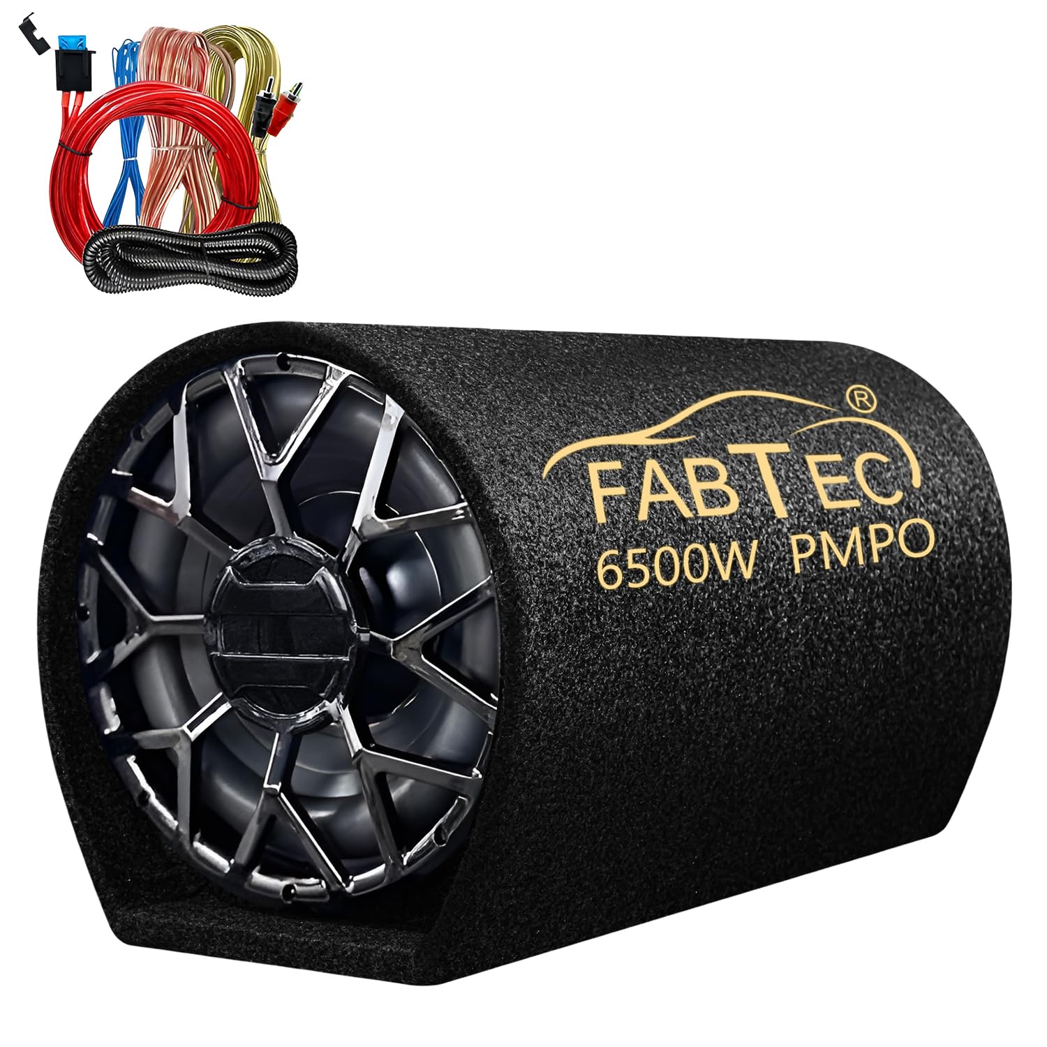 FABTEC 12 Inch High Power Active Super Car Bass Tube Subwoofer with Inbuilt Amplifier Powerful Audio and Deep Bass 6500W with Amplifier Wire Kit (Black Grill)-image-15