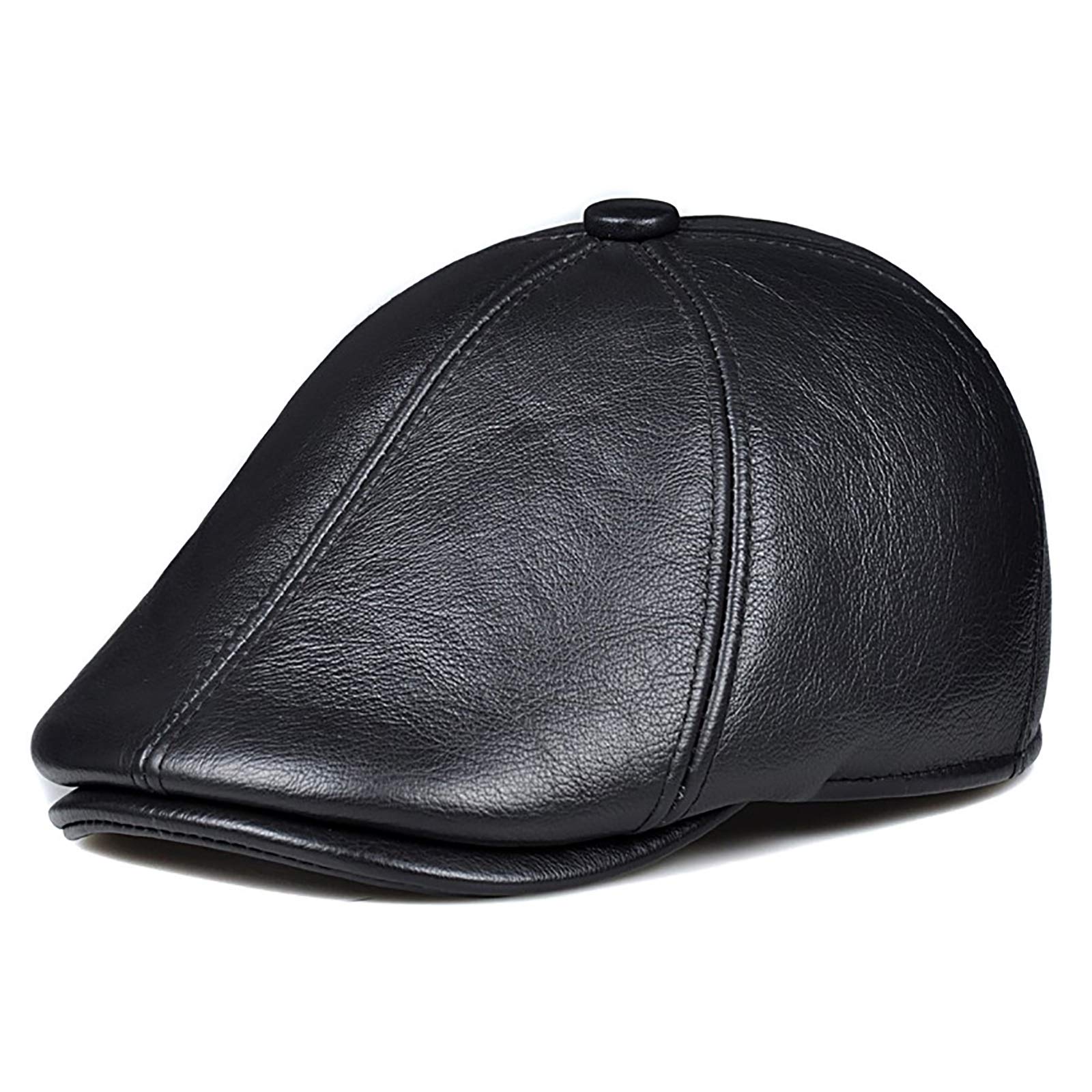 G&F Uomini Pelle Cappello Bovina Berretto Cappello Piatto Strillone con Protezioni per Orecchie Inverno Taglia Regolabile 54-62 Cm (Color : Black, Size : 3XL)